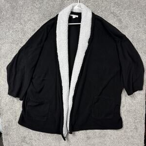 Dreams & Co. Plush Robe 5X Black Fleece Kimono Open Front Sherpa Cozy Lounge